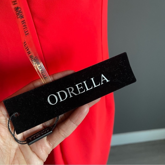 NWT Red Odrella Sheer Bow Holiday Evening Dress - Picture 5 of 11